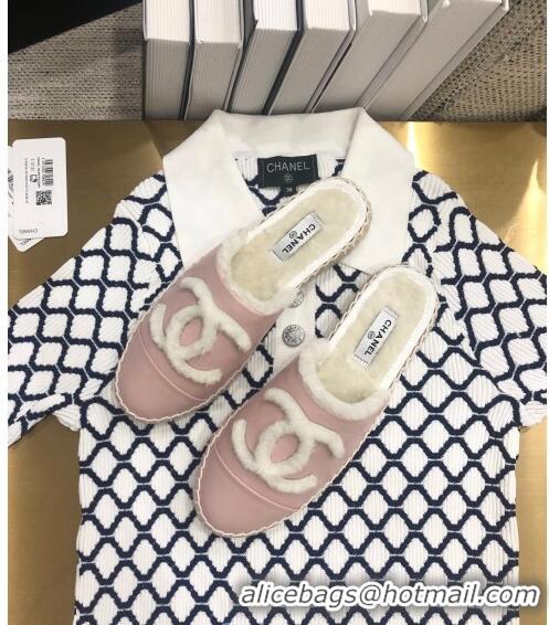 Spot Luxury Chanel Lambskin Wool CC Espadrilles Mules C0915 Pink 2020