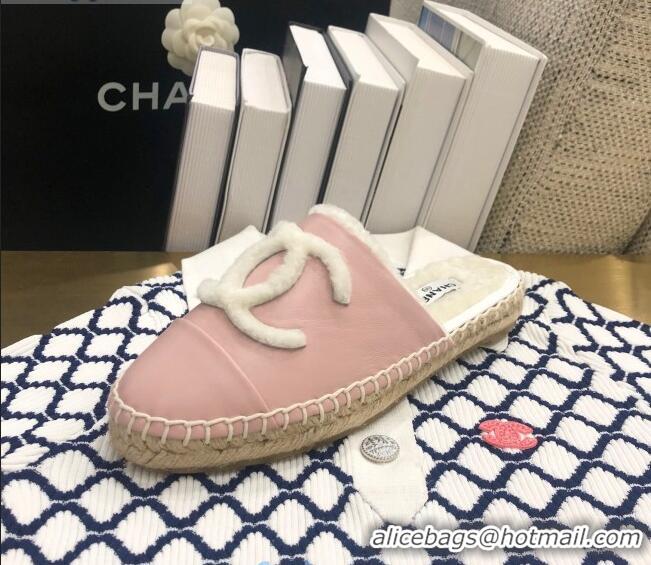 Spot Luxury Chanel Lambskin Wool CC Espadrilles Mules C0915 Pink 2020