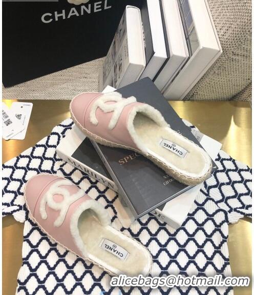 Spot Luxury Chanel Lambskin Wool CC Espadrilles Mules C0915 Pink 2020