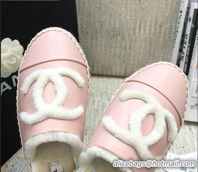 Spot Luxury Chanel Lambskin Wool CC Espadrilles Mules C0915 Pink 2020