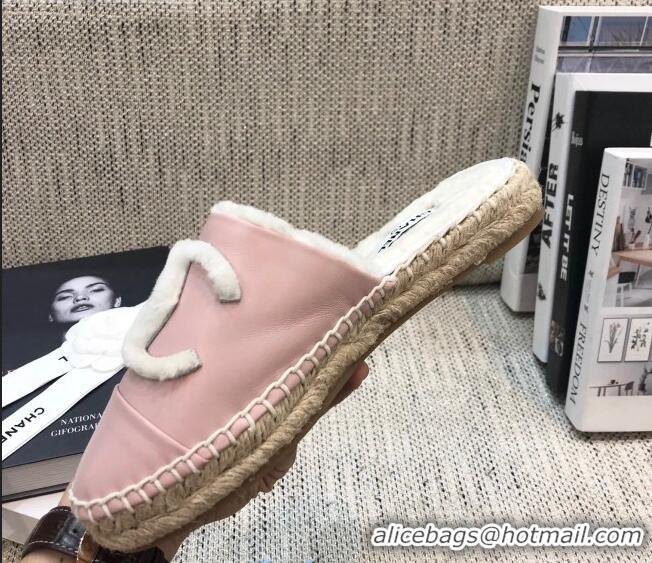 Spot Luxury Chanel Lambskin Wool CC Espadrilles Mules C0915 Pink 2020