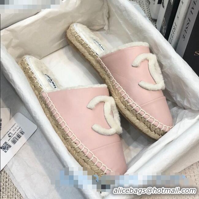 Spot Luxury Chanel Lambskin Wool CC Espadrilles Mules C0915 Pink 2020