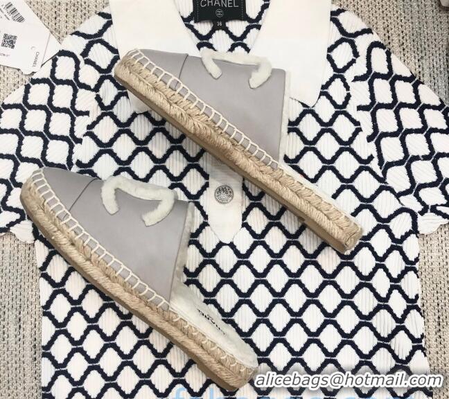 Spot Discount Chanel Lambskin Wool CC Espadrilles Mules C0915 Gray 2020