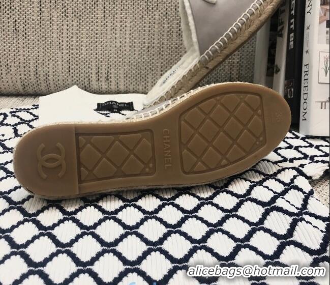 Spot Discount Chanel Lambskin Wool CC Espadrilles Mules C0915 Gray 2020