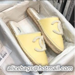 Buy Fashion Chanel Lambskin Wool CC Espadrilles Mules C0915 Yellow 2020