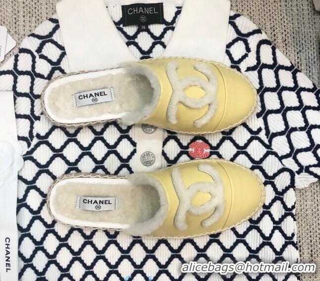 Buy Fashion Chanel Lambskin Wool CC Espadrilles Mules C0915 Yellow 2020