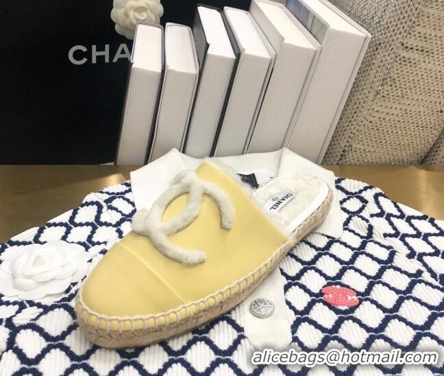 Buy Fashion Chanel Lambskin Wool CC Espadrilles Mules C0915 Yellow 2020