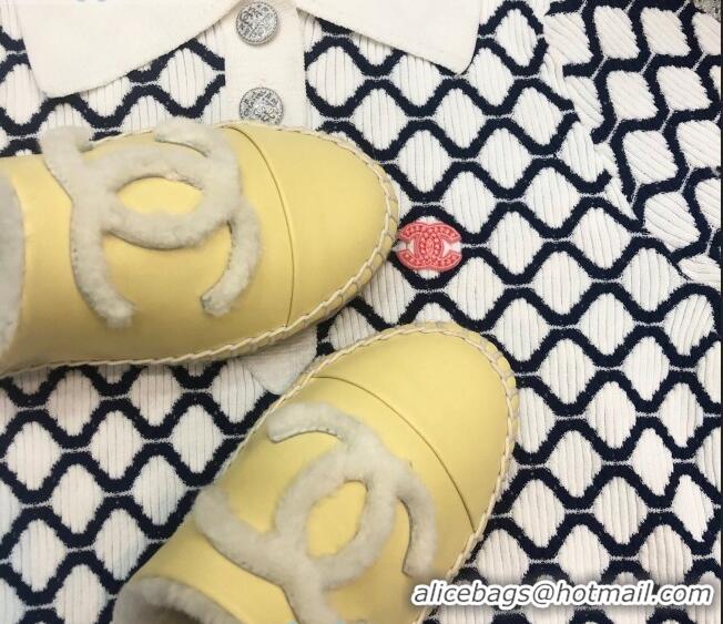 Buy Fashion Chanel Lambskin Wool CC Espadrilles Mules C0915 Yellow 2020