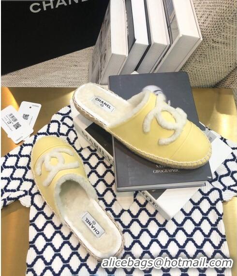 Buy Fashion Chanel Lambskin Wool CC Espadrilles Mules C0915 Yellow 2020