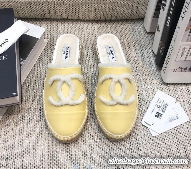 Buy Fashion Chanel Lambskin Wool CC Espadrilles Mules C0915 Yellow 2020