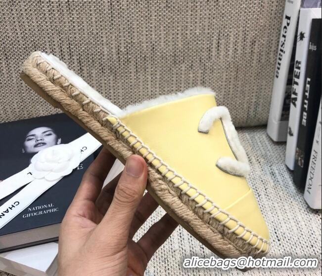 Buy Fashion Chanel Lambskin Wool CC Espadrilles Mules C0915 Yellow 2020