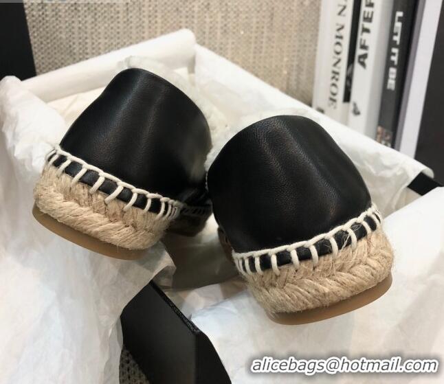 Low Price Chanel Lambskin Wool CC Espadrilles Mules C0915 Black 2020