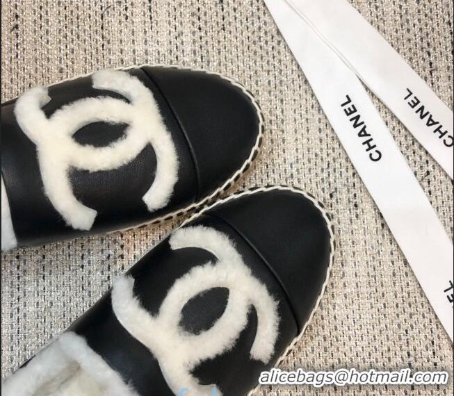 Low Price Chanel Lambskin Wool CC Espadrilles Mules C0915 Black 2020