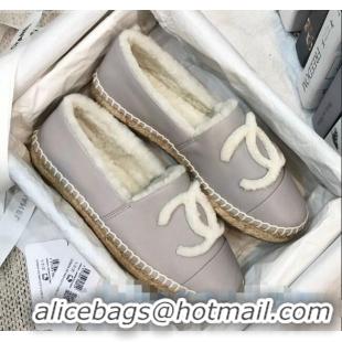 New Product Chanel Lambskin Wool CC Flat Espadrilles C0922 Gray 2020