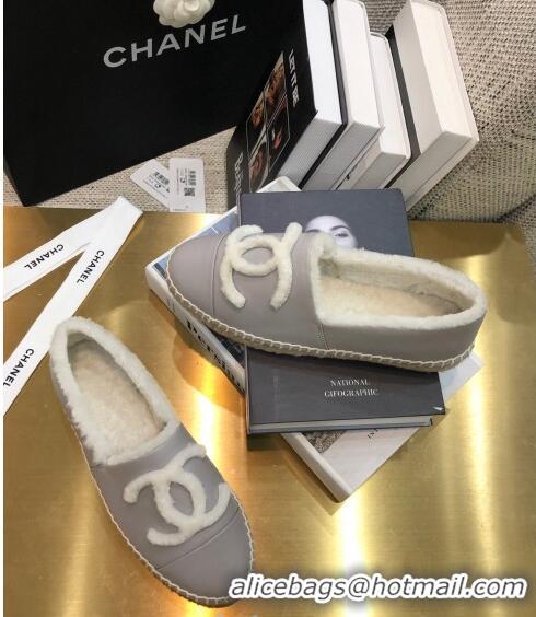 New Product Chanel Lambskin Wool CC Flat Espadrilles C0922 Gray 2020