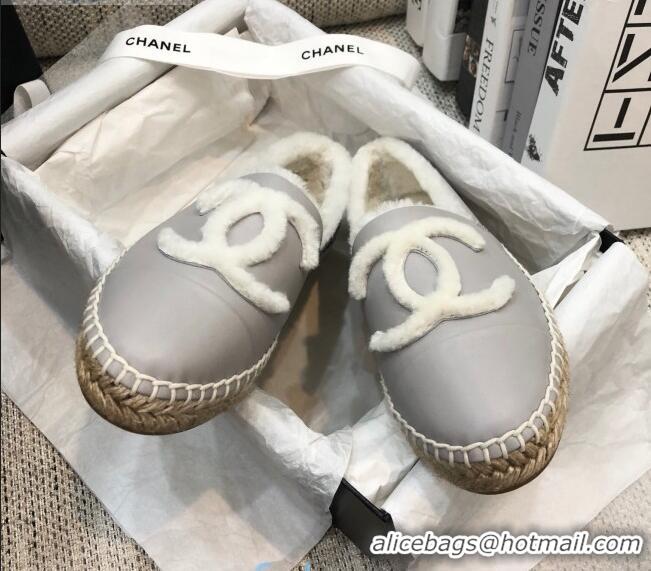 New Product Chanel Lambskin Wool CC Flat Espadrilles C0922 Gray 2020