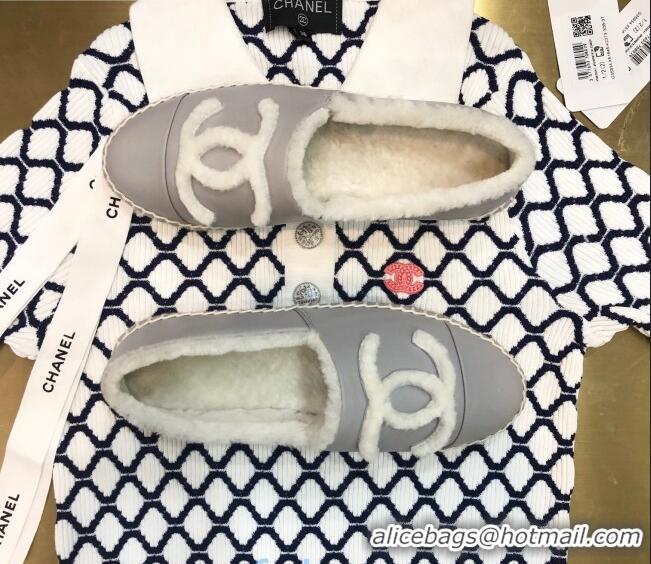 New Product Chanel Lambskin Wool CC Flat Espadrilles C0922 Gray 2020