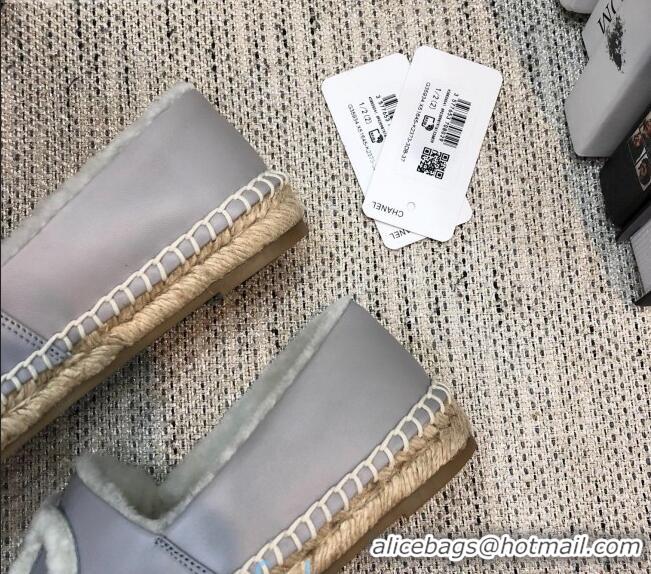 New Product Chanel Lambskin Wool CC Flat Espadrilles C0922 Gray 2020