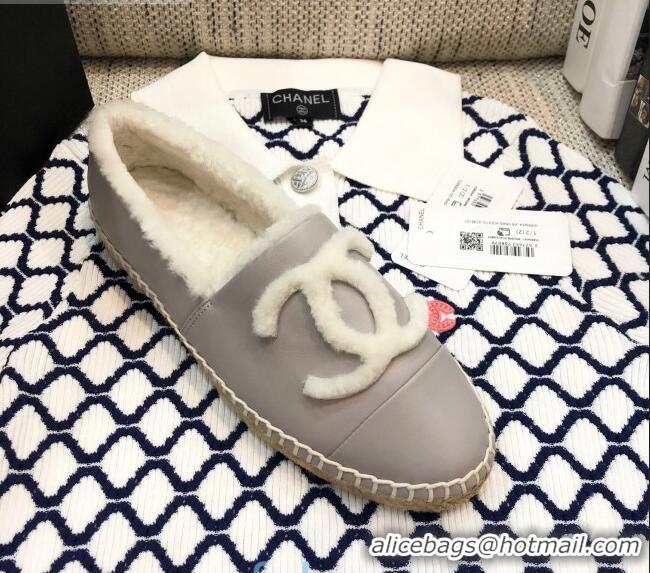 New Product Chanel Lambskin Wool CC Flat Espadrilles C0922 Gray 2020