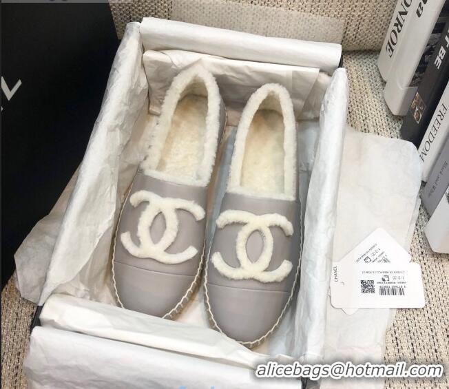 New Product Chanel Lambskin Wool CC Flat Espadrilles C0922 Gray 2020