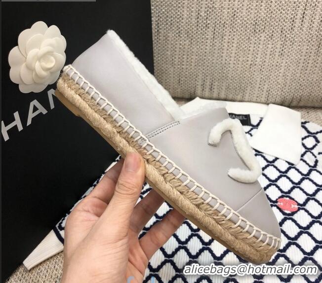 New Product Chanel Lambskin Wool CC Flat Espadrilles C0922 Gray 2020