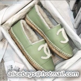 Low Price Chanel Lambskin Wool CC Flat Espadrilles C0922 Green 2020