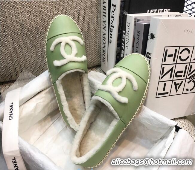 Low Price Chanel Lambskin Wool CC Flat Espadrilles C0922 Green 2020