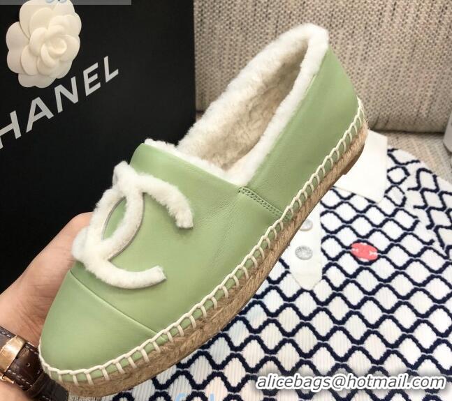 Low Price Chanel Lambskin Wool CC Flat Espadrilles C0922 Green 2020