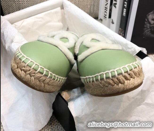 Low Price Chanel Lambskin Wool CC Flat Espadrilles C0922 Green 2020