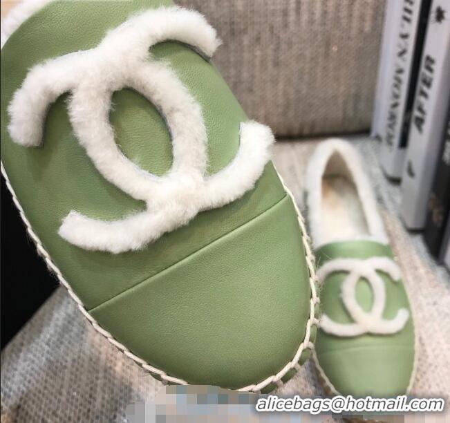 Low Price Chanel Lambskin Wool CC Flat Espadrilles C0922 Green 2020