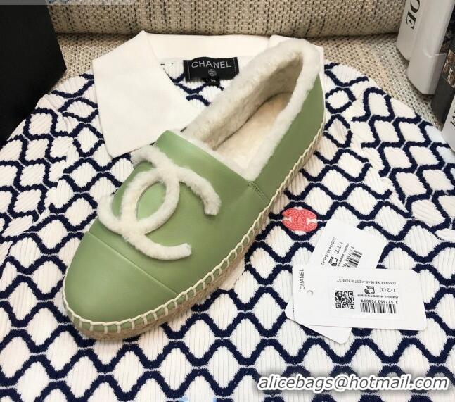 Low Price Chanel Lambskin Wool CC Flat Espadrilles C0922 Green 2020