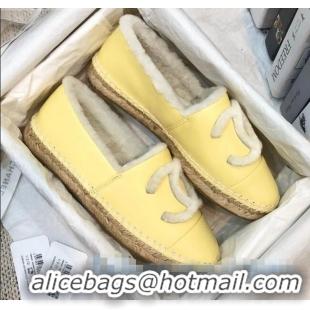 Discount Chanel Lambskin Wool CC Flat Espadrilles C0922 Yellow 2020