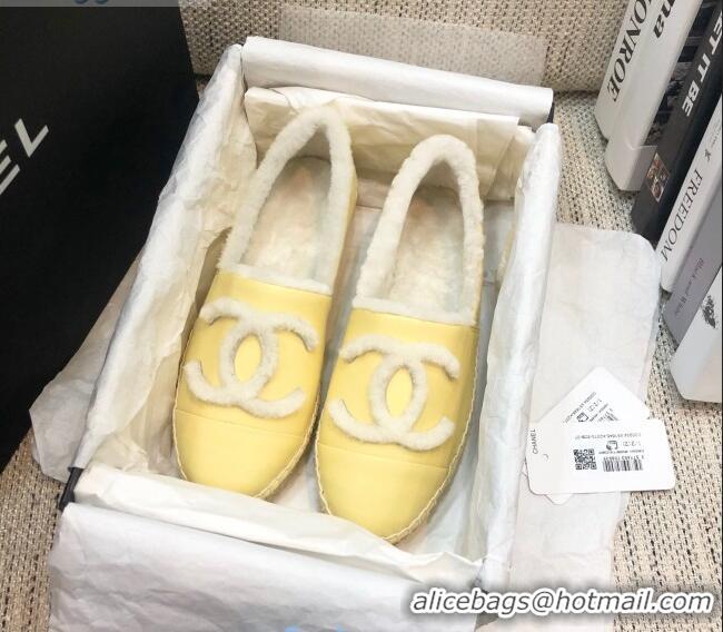 Discount Chanel Lambskin Wool CC Flat Espadrilles C0922 Yellow 2020