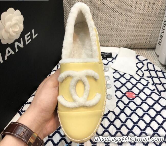 Discount Chanel Lambskin Wool CC Flat Espadrilles C0922 Yellow 2020