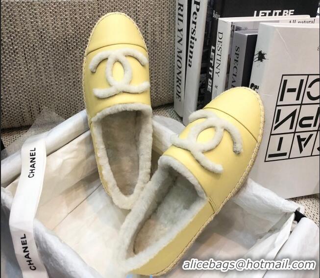 Discount Chanel Lambskin Wool CC Flat Espadrilles C0922 Yellow 2020