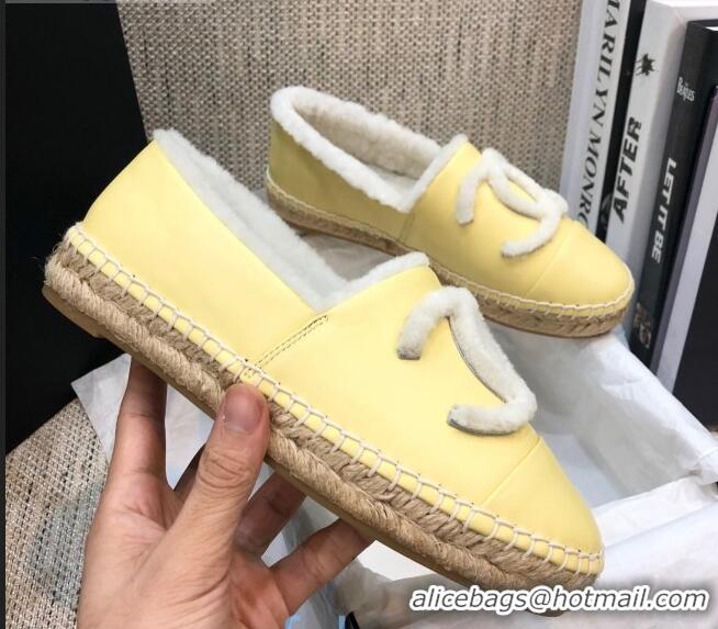 Discount Chanel Lambskin Wool CC Flat Espadrilles C0922 Yellow 2020