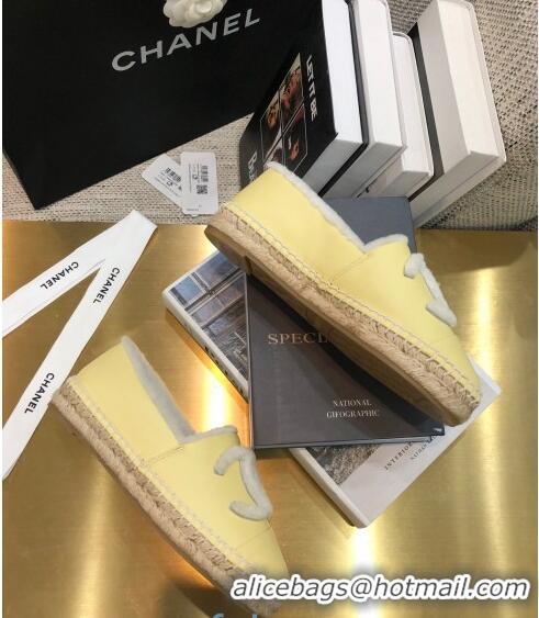 Discount Chanel Lambskin Wool CC Flat Espadrilles C0922 Yellow 2020