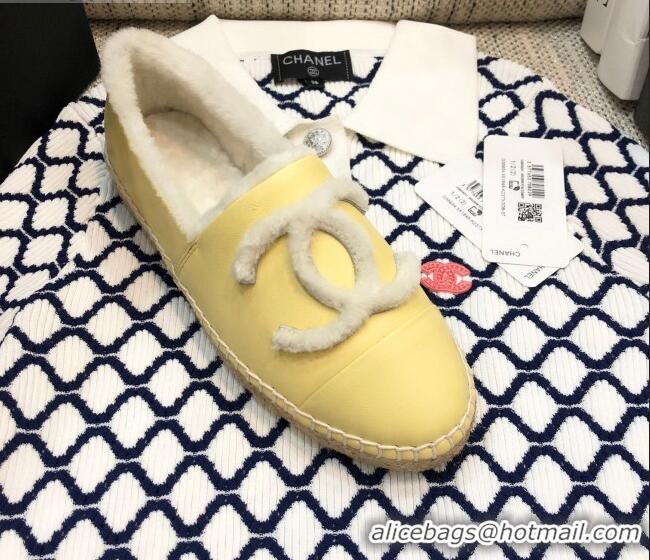 Discount Chanel Lambskin Wool CC Flat Espadrilles C0922 Yellow 2020