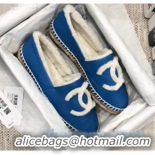 Inexpensive Chanel Lambskin Wool CC Flat Espadrilles C0922 Blue 2020