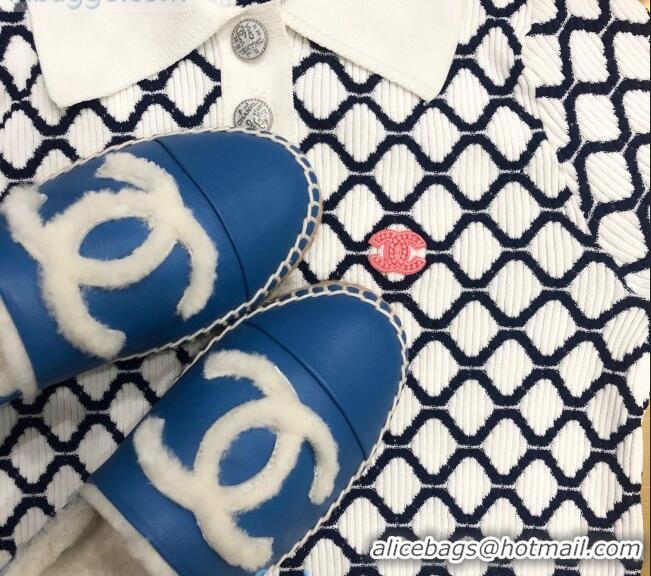 Inexpensive Chanel Lambskin Wool CC Flat Espadrilles C0922 Blue 2020