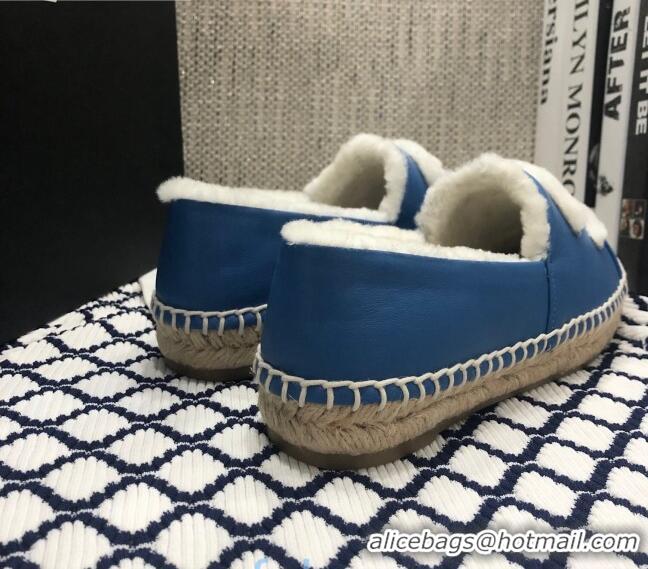 Inexpensive Chanel Lambskin Wool CC Flat Espadrilles C0922 Blue 2020