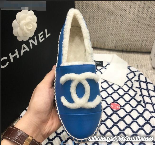 Inexpensive Chanel Lambskin Wool CC Flat Espadrilles C0922 Blue 2020