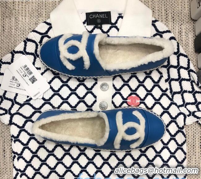 Inexpensive Chanel Lambskin Wool CC Flat Espadrilles C0922 Blue 2020