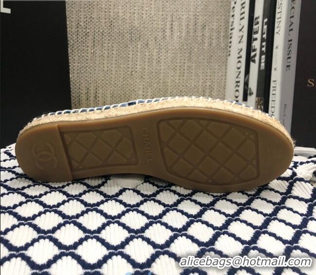 Inexpensive Chanel Lambskin Wool CC Flat Espadrilles C0922 Blue 2020