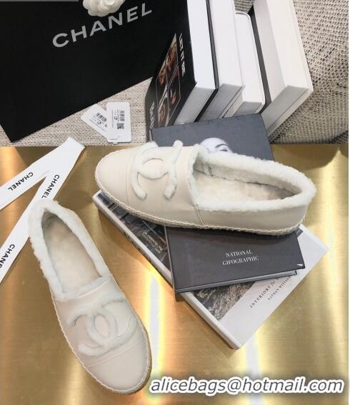 Top Quality Chanel Lambskin Wool CC Flat Espadrilles C0922 White 2020