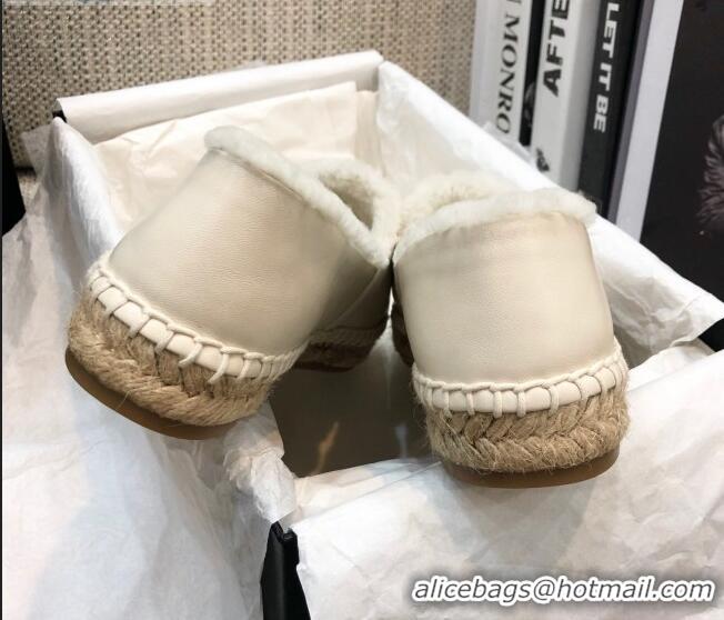 Top Quality Chanel Lambskin Wool CC Flat Espadrilles C0922 White 2020