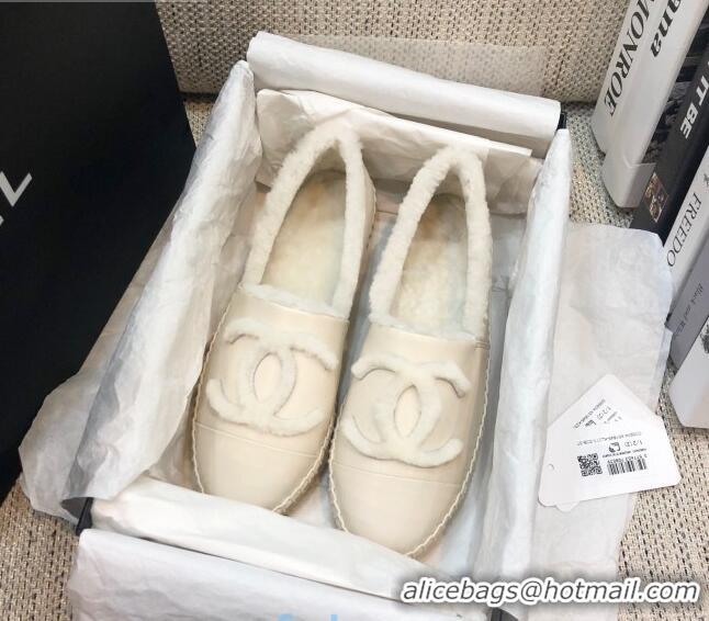 Top Quality Chanel Lambskin Wool CC Flat Espadrilles C0922 White 2020