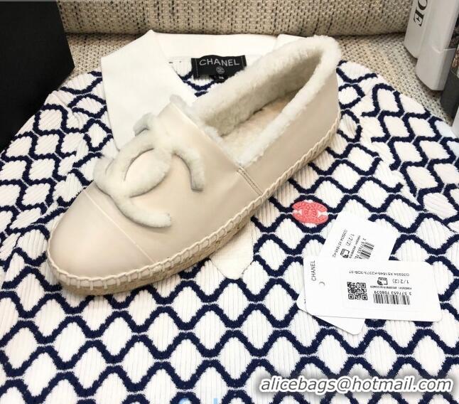 Top Quality Chanel Lambskin Wool CC Flat Espadrilles C0922 White 2020