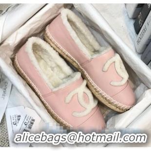 Buy Discount Chanel Lambskin Wool CC Flat Espadrilles C0922 Pink 2020