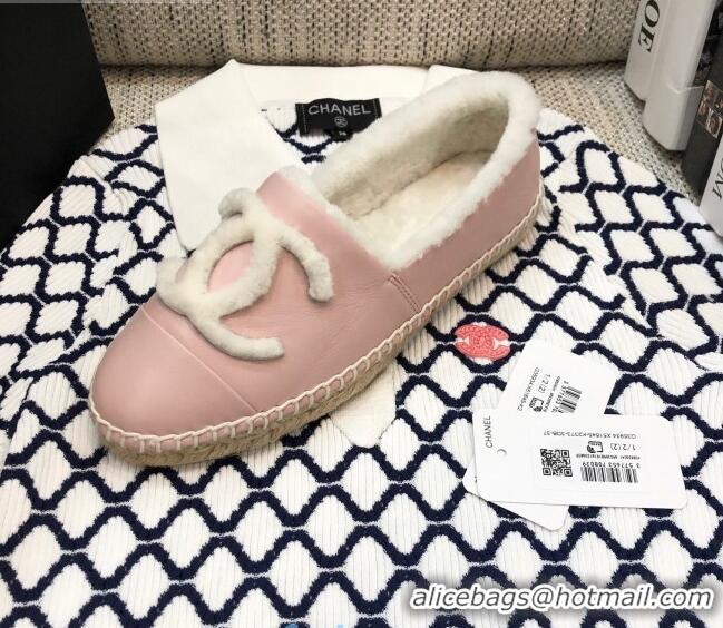 Buy Discount Chanel Lambskin Wool CC Flat Espadrilles C0922 Pink 2020